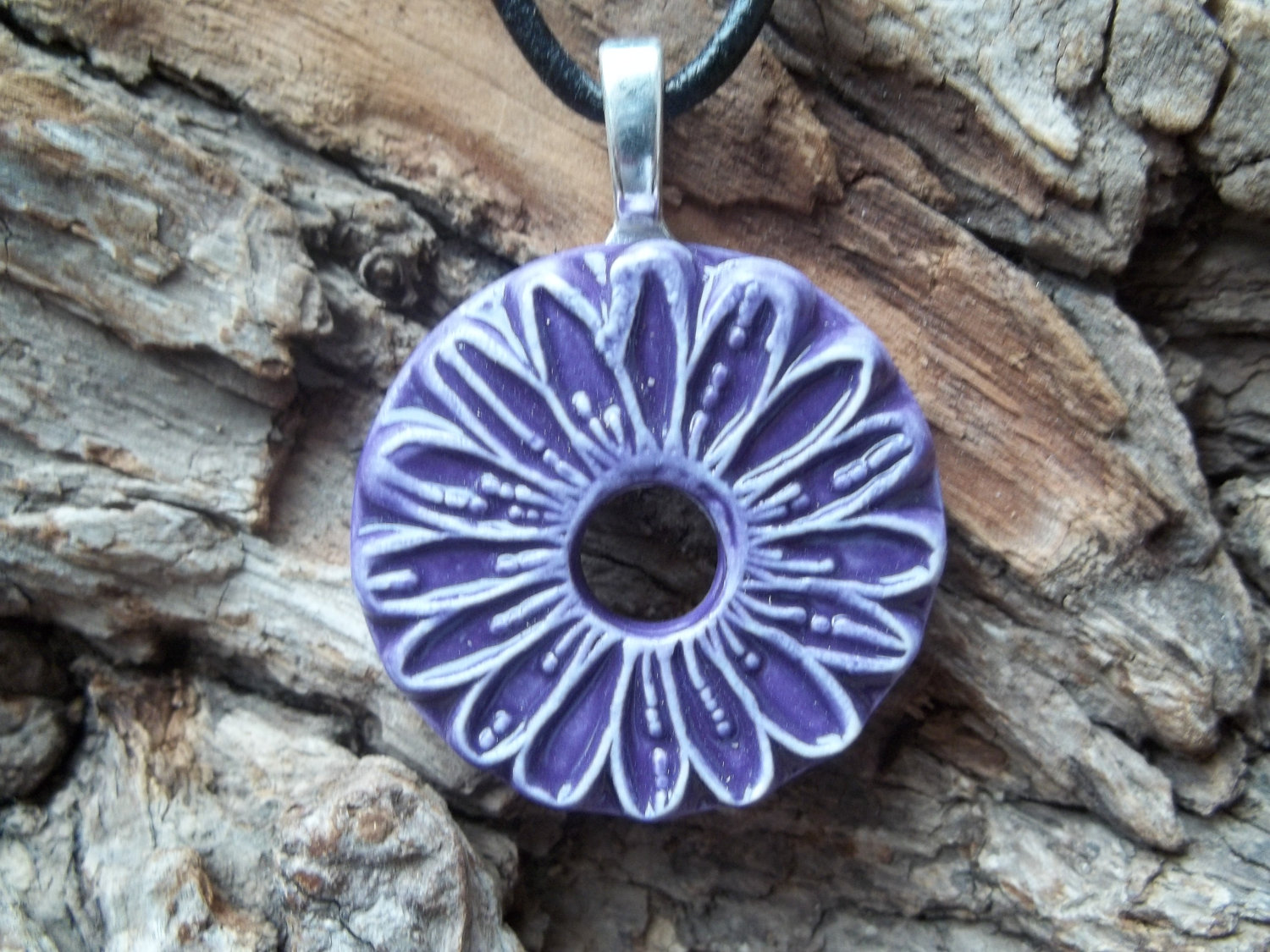 Flower Shaped Handmade Ceramic Pendant Necklace on Luulla